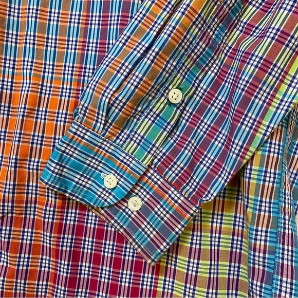 Vtg Tommy Hilfiger Rainbow Plaid Checkered Button‎ Down Dress Shirt Mens XL 90s - Picture 4 of 10